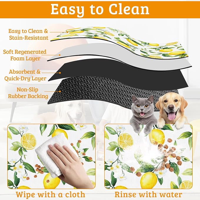 Lemon Feeding Mat, Non-Slip Rubber Backing Mat, Cat Dog Accessories Supplies - Image 5