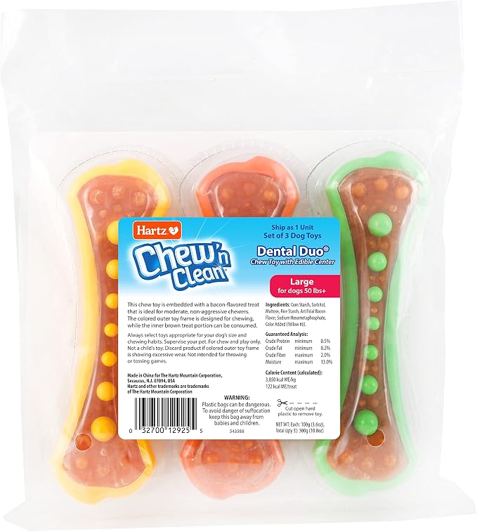 Hartz Chew 'n Clean Dental Duo Dog Treat & Chew Toy, Color Varies, 3 Pack - Image 9