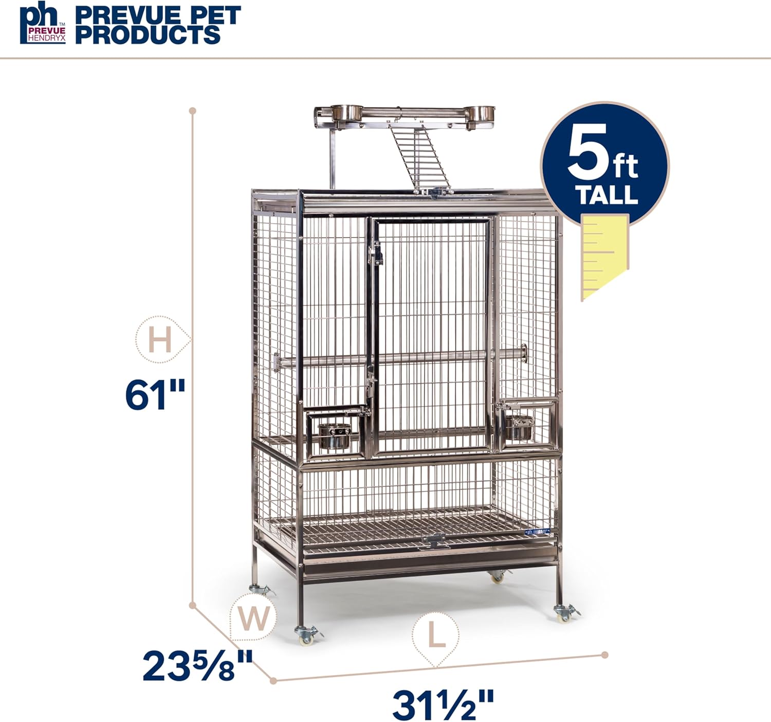 Prevue Pet Products Stainless Steel Playtop Bird Cage, Silver - GlobalHabitat Supply