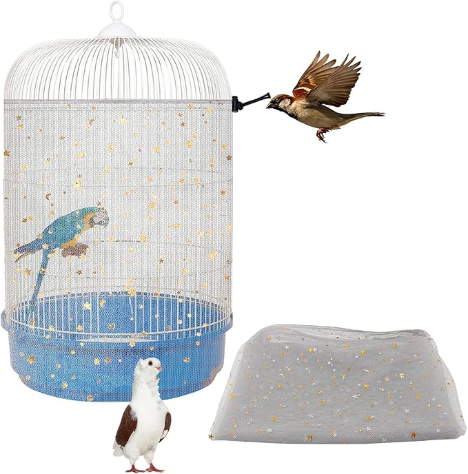 Bird Cage Seed Catcher, 45-90'' Adjustable Cover, Universal Nylon Mesh Net by LYMOI