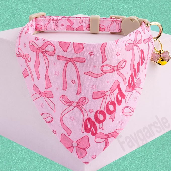 Faygarsle 2 Pack Pink Bow Pattern Cat Collar Set - Image 3