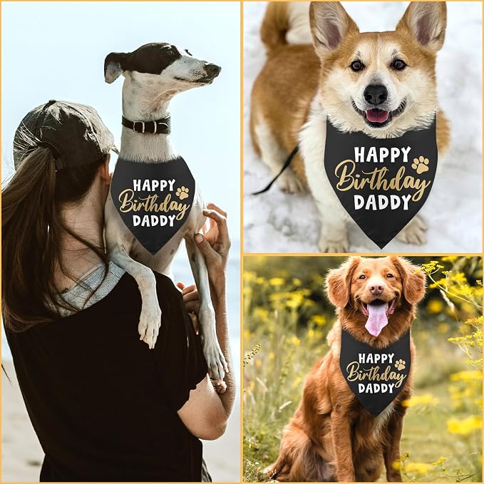 Happy Birthday Daddy Dog Bandana Black Puppy Bandanas Birthday Decorations - Image 5