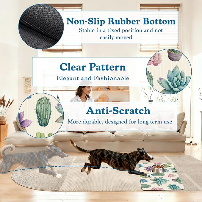 Cactus Flower Pet Feeding Mat for Floors–Christmas Stocking Absorbent Quick Dry - Image 4