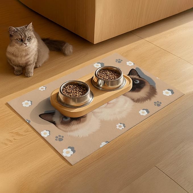 Cat Feedings Mats 20x12 inch Cute Cat Print Pet Bowl Placemat Non Slip Mat - Image 9