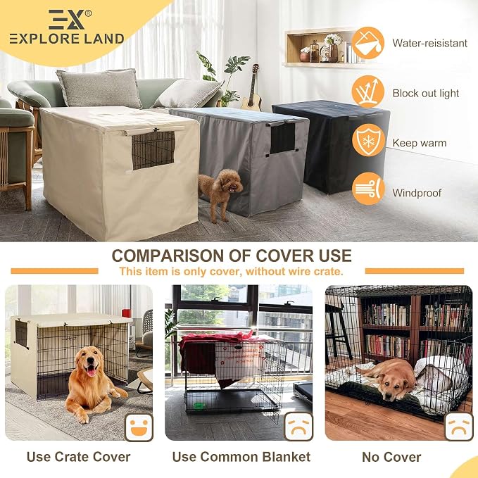 Explore Land 42 inches Dog Crate Cover Heavy Duty Polyester Pet Kennel Sunshade - Image 3