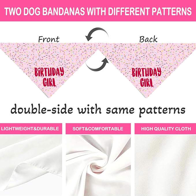 Birthday Girl Dog Bandanas 1 Pack, Triangle Reversible Pet Scarves - Image 6
