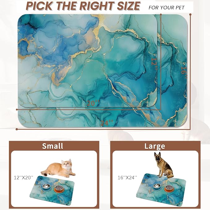 Marble Dog Cat Food Mat, Non-Slip Water Bowl Placemat, Indoor Pet Accessories - Image 2