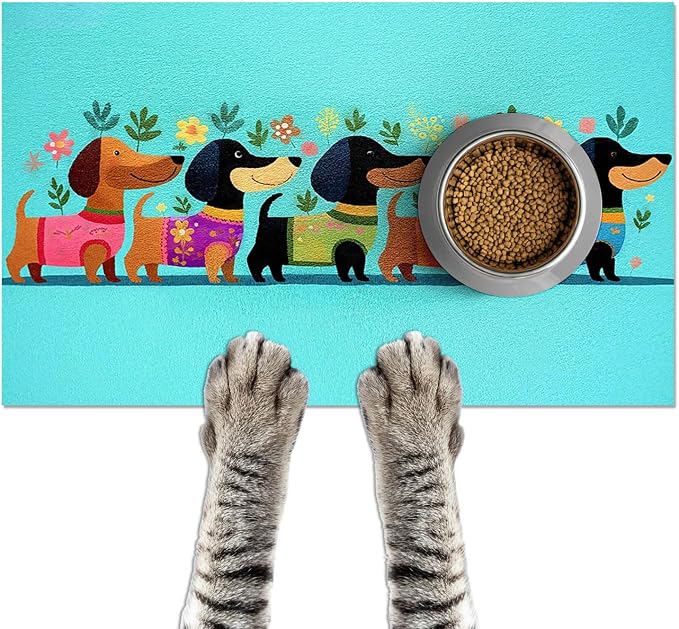 Spring Dachshund Pet Feeding Mat 24x16 Inch Cute Pet Feeding Area Mat Pet Food by HOMETITUTE