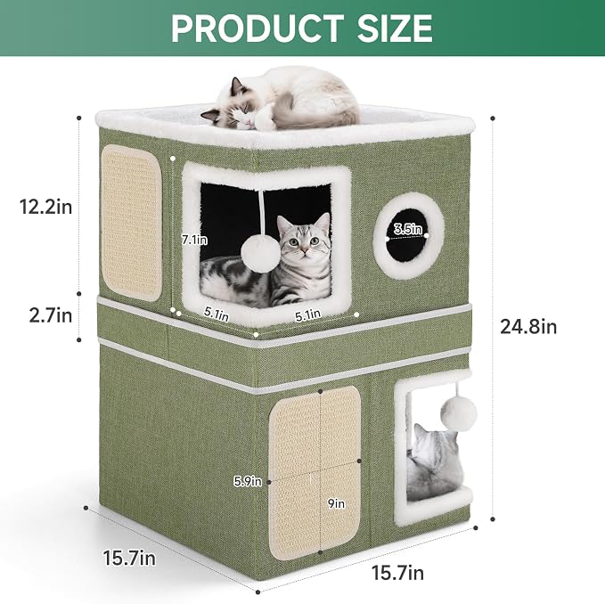 2-Storey Cat House for Indoor Cats, Separate Into 2 Large Cat Bed Cave - Image 3