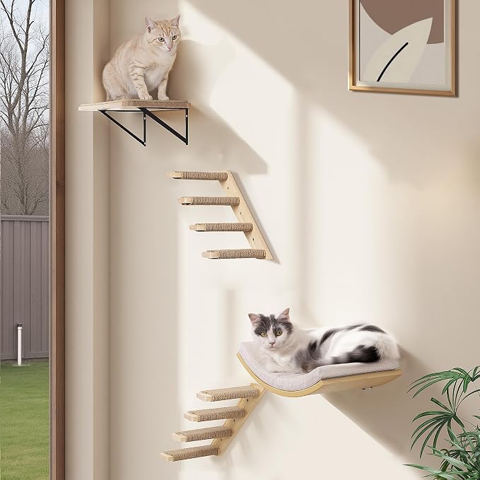 Cat Floating Wall Shelf with Scratching Mat, Support to 30 LBS - Image 6
