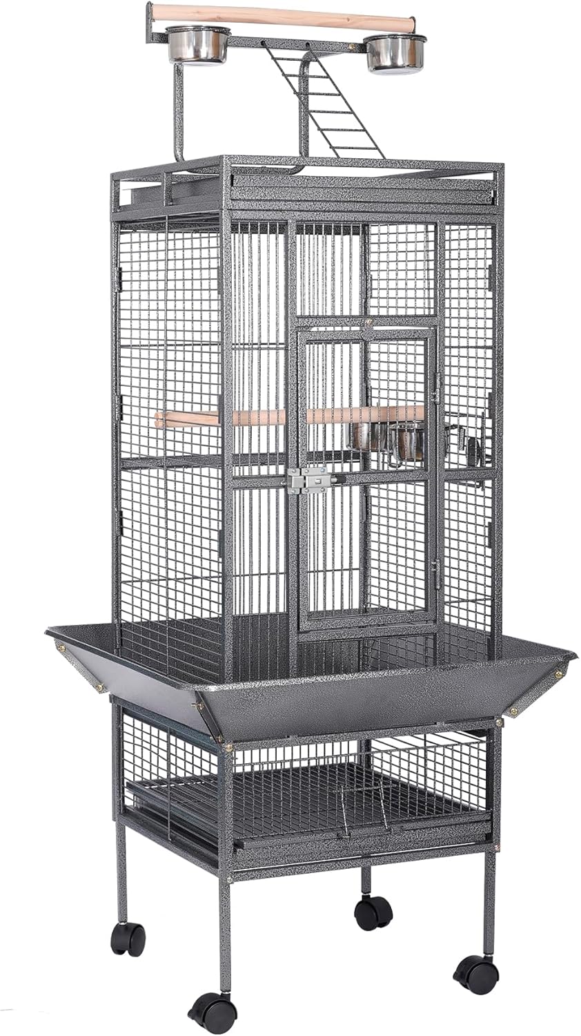 HSM 62 Inch Wrought Iron Bird Flight Cage with Rolling Stand - GlobalHabitat Supply