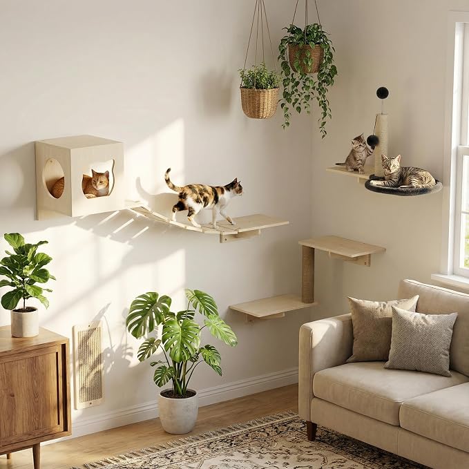 Cat Wall Shelves, Modern Wall-Mounted Cat Furniture Includes House, Perch & - Image 7