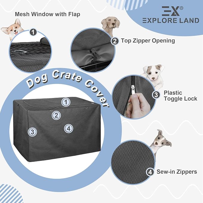 Explore Land Dog Crate Cover for 36 Inches Wire Cage, Heavy-Duty Lattice Pet - Image 5