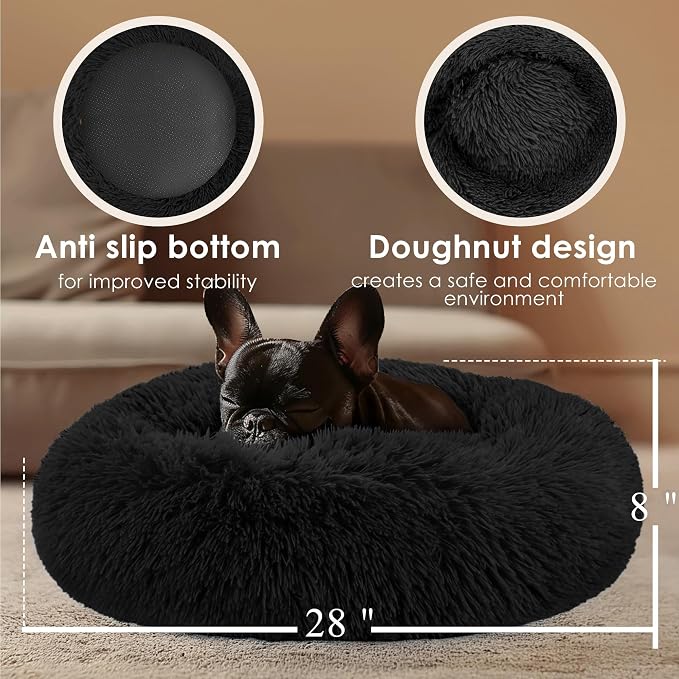 28in Large Dog Bed, Medium Size Dog and Cats, Calming Donut Bed - Image 3
