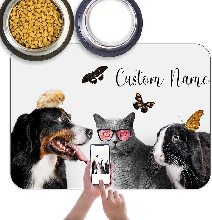 Personalized Dog Food Mat with Photo Name Custom Non Slip Pet Feeding Mat by Unknown