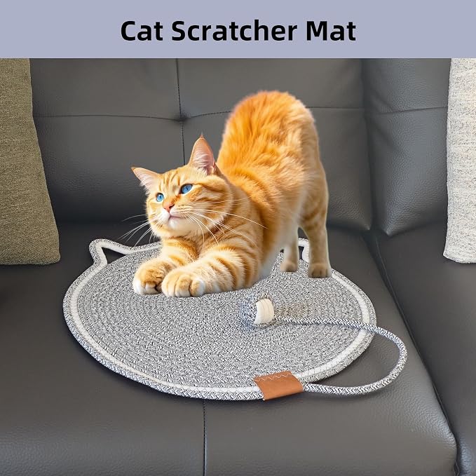 Cat Scratcher Mat, Natural Cotton Rope Cat Scratching Pad, 16.9'' Round Cat - Image 3