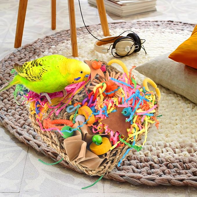 KATUMO Conure Toys, Bird Grass Mat Parakeet Shredder Hanging Toy Cockatiel - Image 7