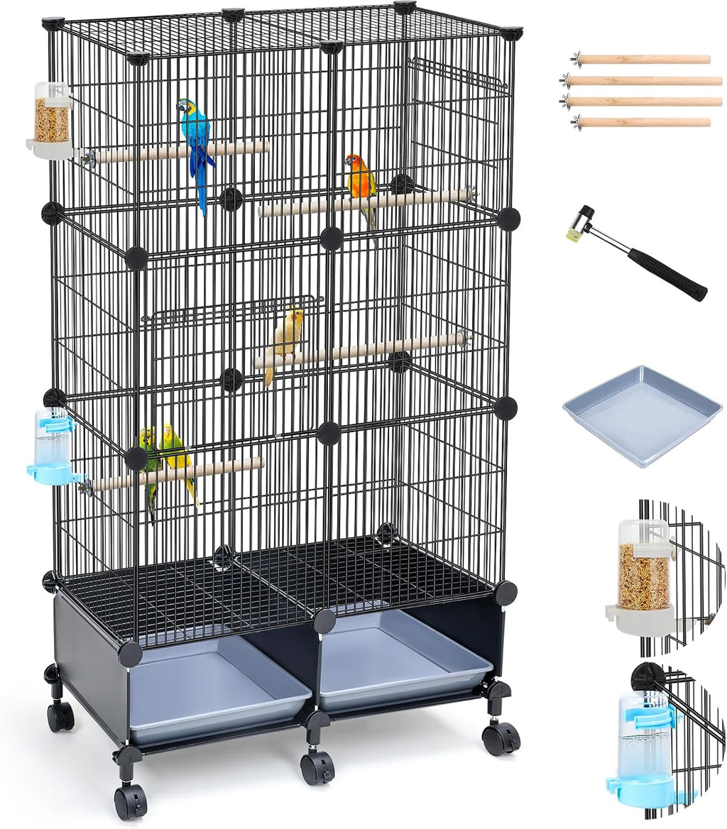 VISCOO 46-Inch Metal Bird Cage with Wooden Perches - GlobalHabitat Supply