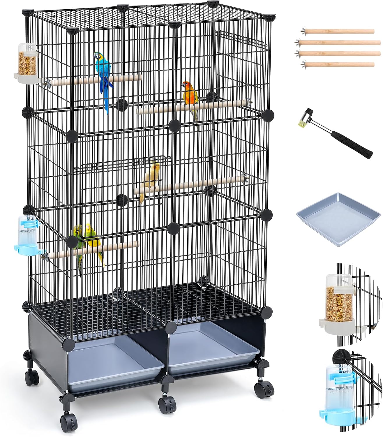 VISCOO 46-Inch Metal Bird Cage with Wooden Perches - GlobalHabitat Supply