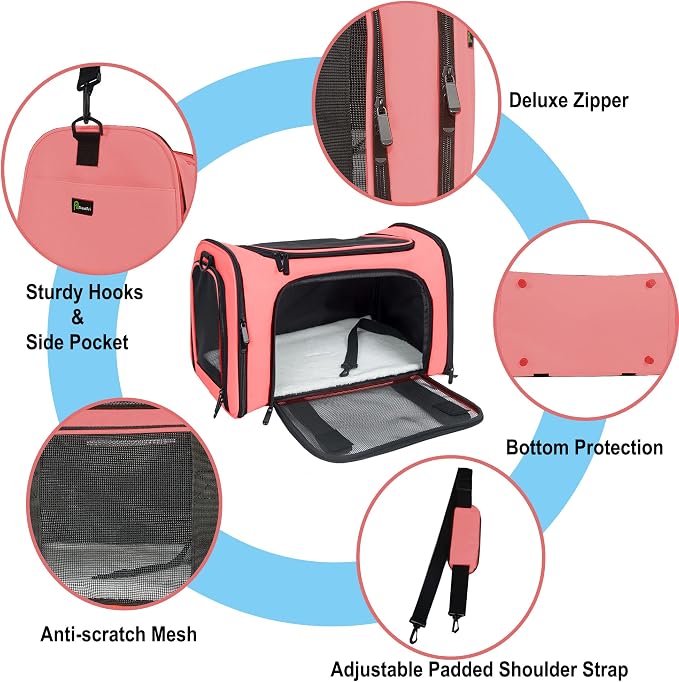 Soft Sided Carrier for Small Medium Cats Dogs, Removable Pad Collapsible Travel - Image 3
