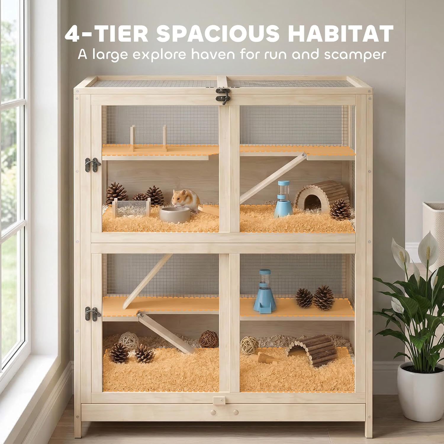 PawHut Wooden Hamster Cage, 33" x 21" x 36" - GlobalHabitat Supply