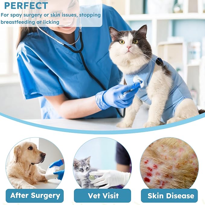 Recovery Suit for Cats After Surgery Soft Breathable Pet Bodysuit E-Collar & - Image 7