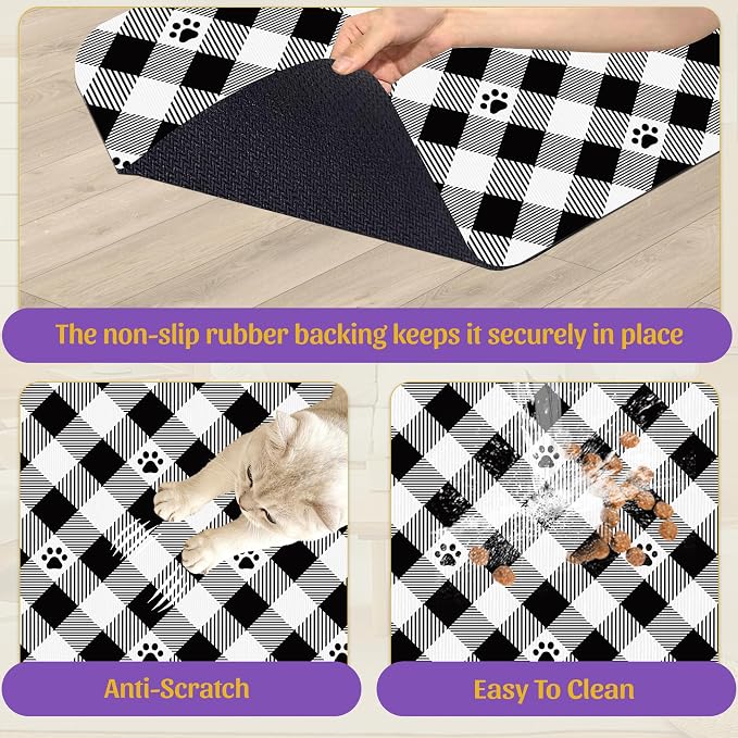Cat Checked Plaid Dog Cat Food Mat, Absorbent Feeding Mat - Image 6