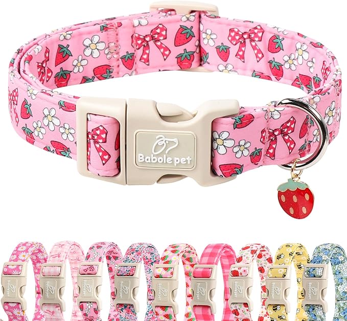 Strawberry Bow Dog Collar for Large Dogs by Babolepet