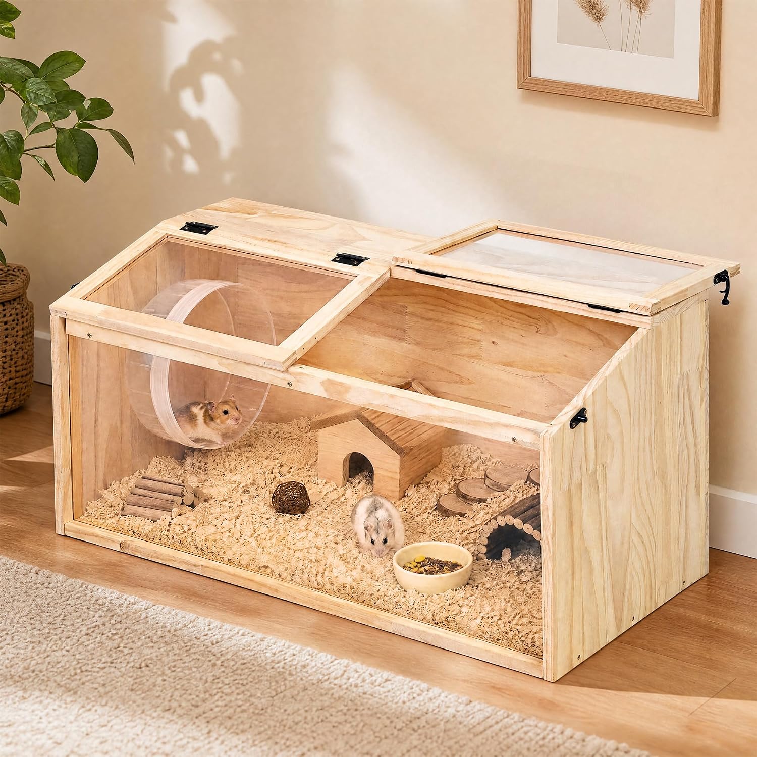 32" Large Wooden Hamster Cage with Acrylic Panel - GlobalHabitat Supply