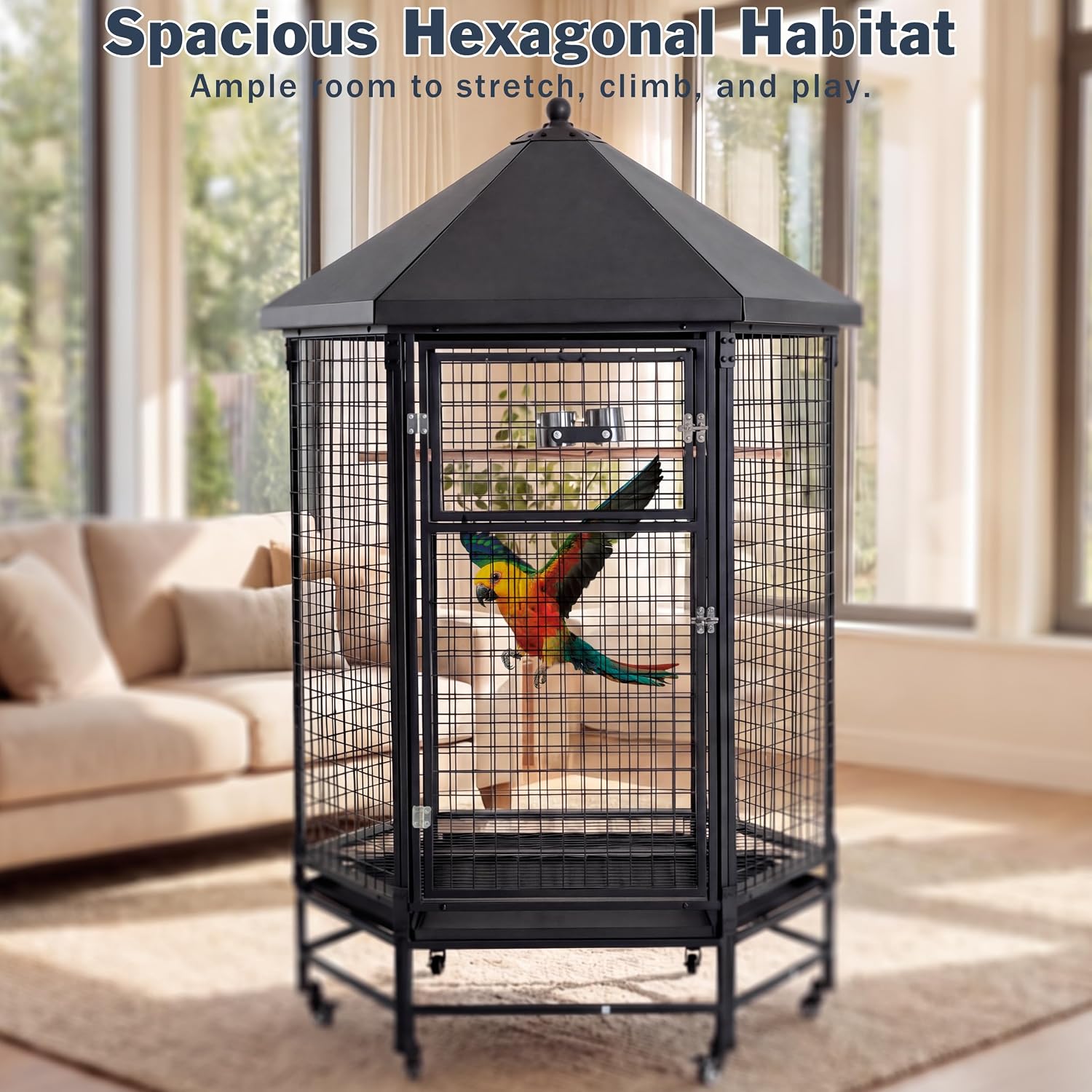 69" Large Bird Cage with Slide-Out Trays, Black - GlobalHabitat Supply
