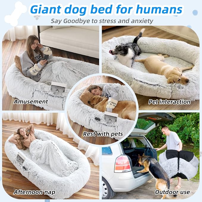 Human Dog Bed - 71"x45"x12" Fits You & Pets, Washable Faux Fur, Orthopedic - Image 6