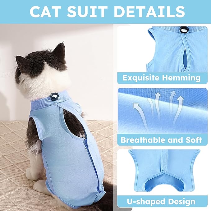 Recovery Suit for Cats After Surgery Soft Breathable Pet Bodysuit E-Collar & - Image 6