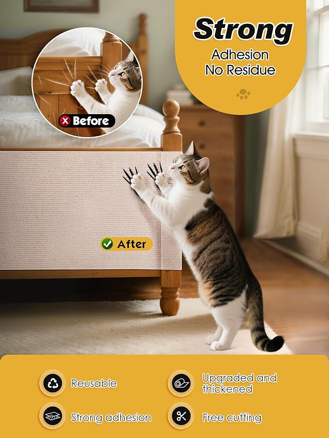 2PCS 39.4"x15.8" Cat Scratch Mat, Trimmable Self-Adhesive Carpet, DIY Climb Cat - Image 4