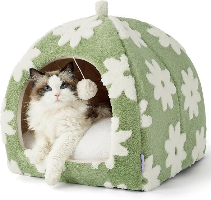 Lesure Cute Cat Beds for Indoor Cats - 2 in 1 Large Cat Cave Bed by Lesure