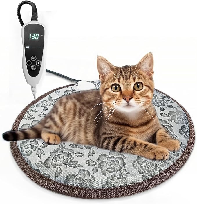 Cat Heating Pad Round with Smart Thermostat Switch and Power Line Protection by Afullrangeofservicesforyourpet