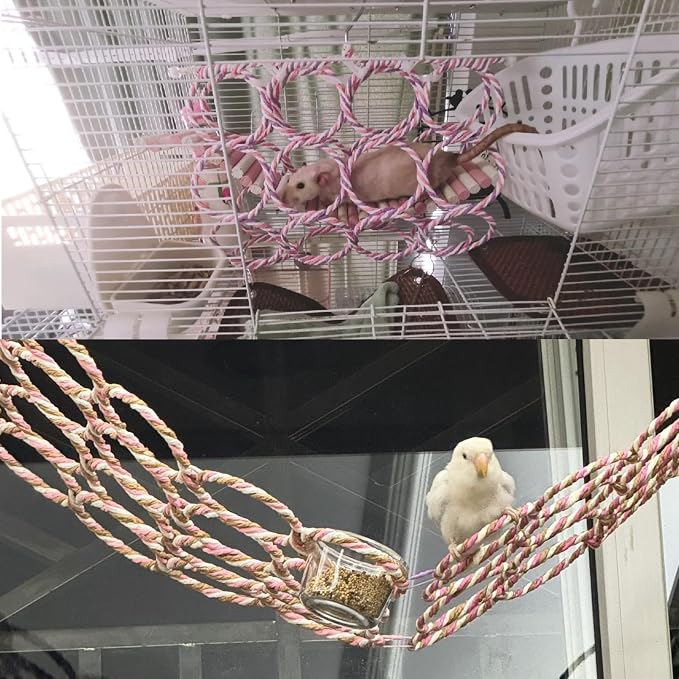 Bird Swing Climbing Rope Net Toys 14" x 24" Parakeet Hemp Rope Perch Swing - Image 8