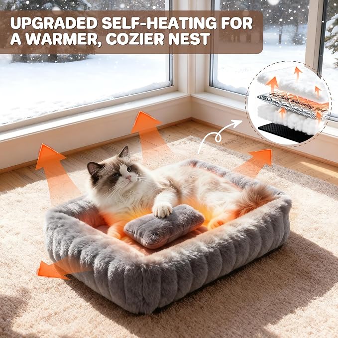 Cat Beds for Indoor Cats, Square Self Warming Cat Bed Orthopedic Pet Bed - Image 2