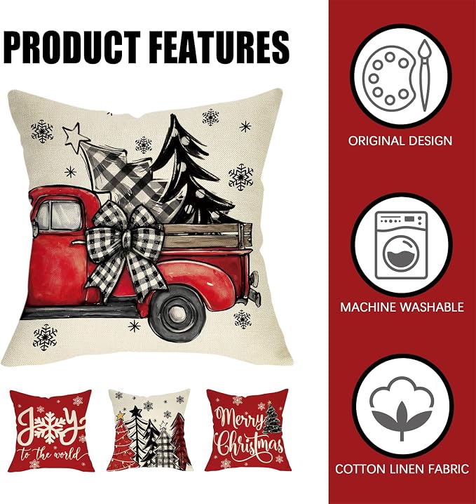 Fahrendom Merry Christmas Decorative Throw Pillow Covers 18 x 18 Set of 4 - Image 4