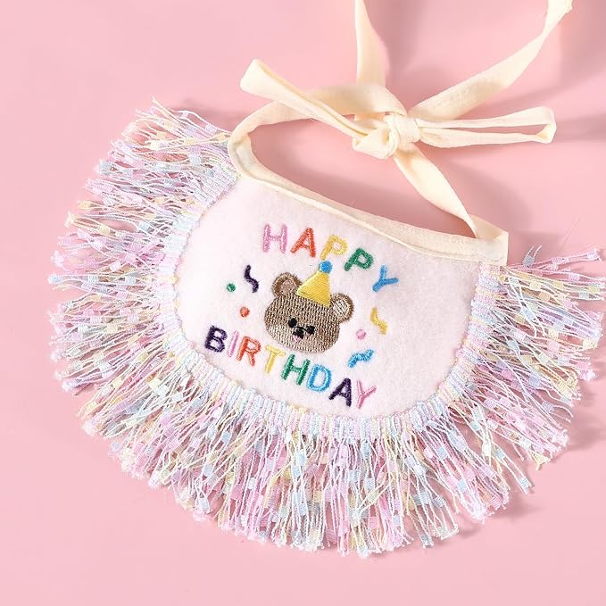 Cat Birthday Bandana Scarf and Party Hat Cute Tassels Bib Scarf and Birthday - Image 5