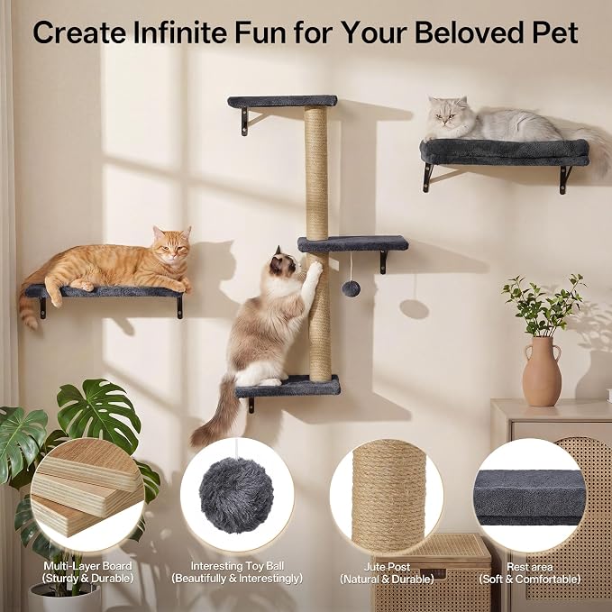 MEWANG 5-in-1 Cat Wall Shelves: Cat Climbing Furniture - Image 4