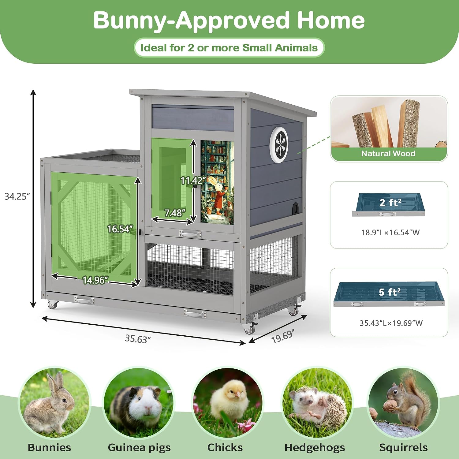 COZIWOW Rabbit Hutch with 2 Wire Floors, Gray - GlobalHabitat Supply