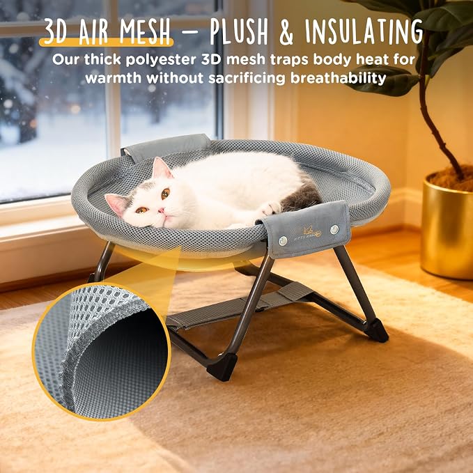 KITTY KINGDOM Elevated Cat Hammock Bed, Foldable No-Assembly Cat Bed - Image 3