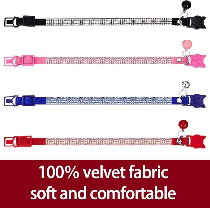 Weewooday 4 Pieces Rhinestones Cat Collars Breakaway Cat Collar - Image 4