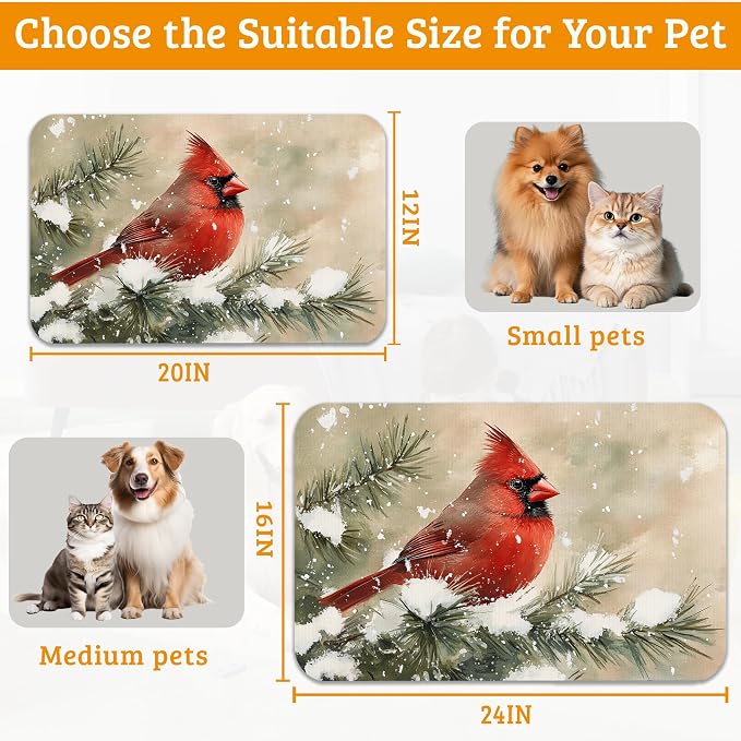 Pet Feeding Mat, Cardinal Bird Absorbent Dog Cat Food Mat Christmas Dog Mat - Image 6