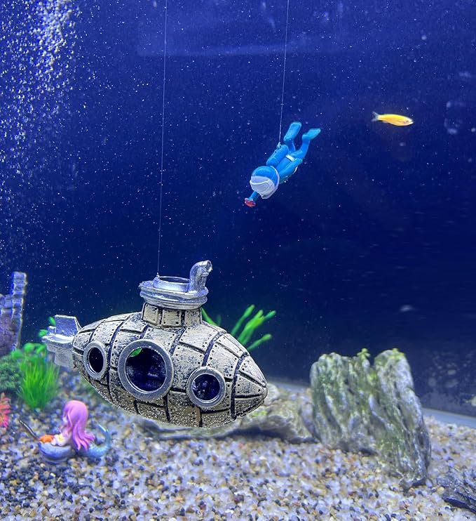 Floating Fish Tank Decoration, LittleCute Retro Submarine AquariumDecoration - Image 5
