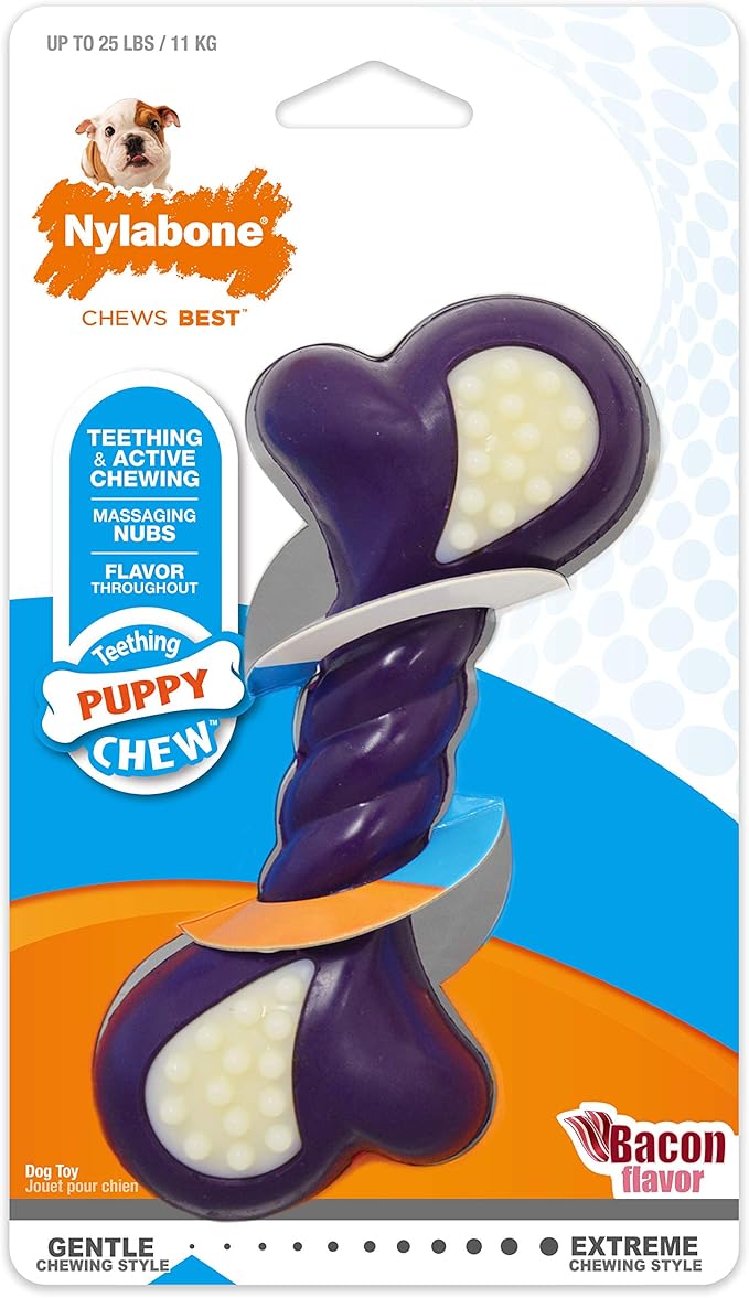 Nylabone Double Action Bone Puppy Chew Toy, Rubber Teething Toys by Nylabone