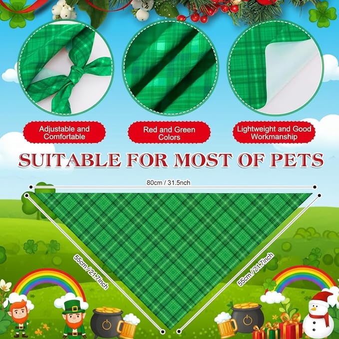 Abbylike 50 Pcs St. Patrick's Day Dog Bandanas Bulk Green Plaid Bandanas - Image 3