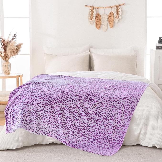 Bnuitland Purple Leopard Print Flannel Throw Blanket, 300 GSM Double Sided - Image 4