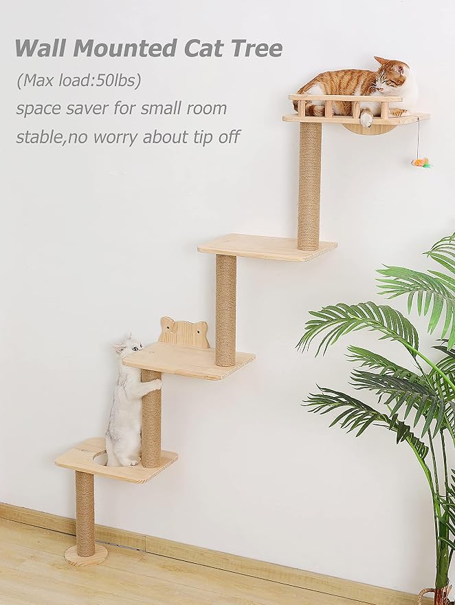 Cat Tree Wall Mounted with 4 Levels Shelves, Perching and Lounging - Image 2