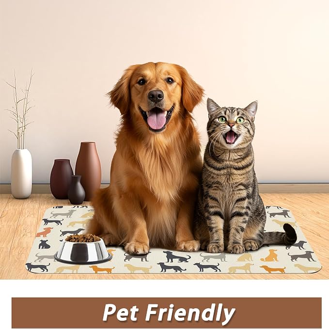 Cute Dog Cat Food Mat, Color Silhouette Absorbent Pet Feeding Mat - Image 6